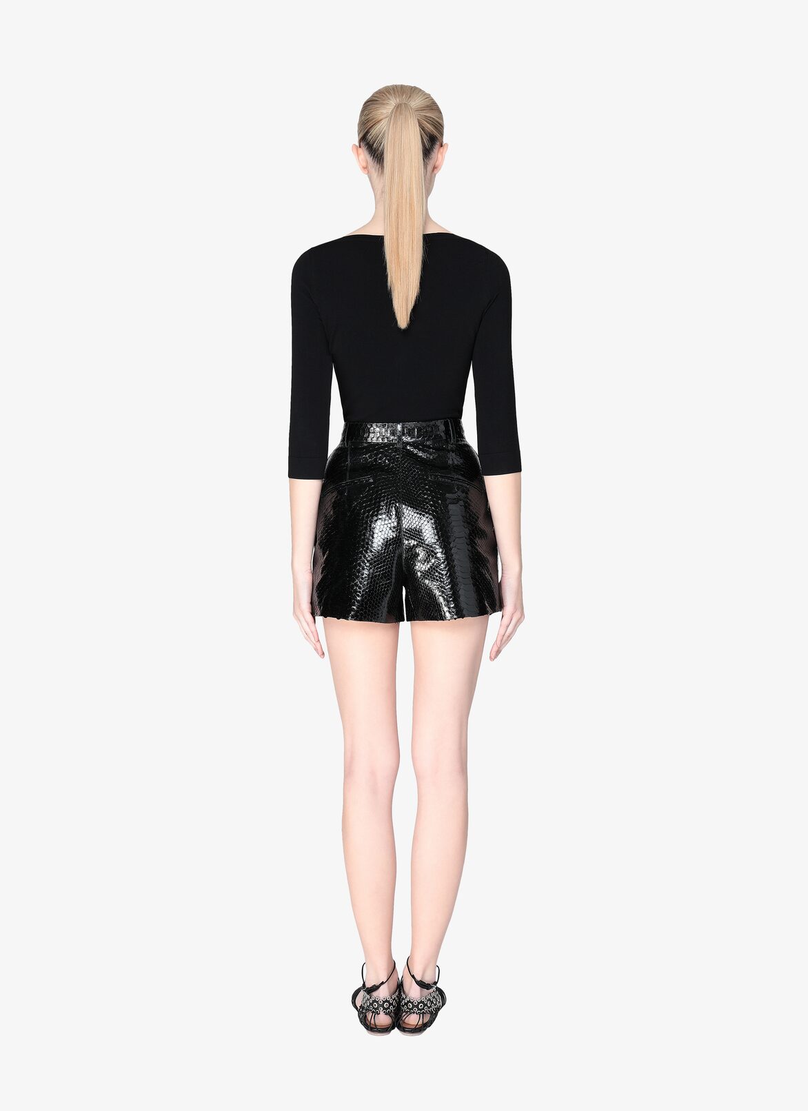 Short Strutturati In Pelle Di Pitone ALAÏA SHORT STRUTTURATI IN PELLE DI PITONE NERO